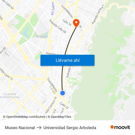 Museo Nacional to Universidad Sergio Arboleda map