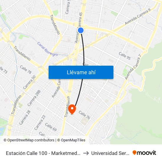 Estación Calle 100 - Marketmedios (Auto Norte - Cl 98) to Universidad Sergio Arboleda map