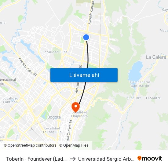 Toberín - Foundever (Lado Sur) to Universidad Sergio Arboleda map