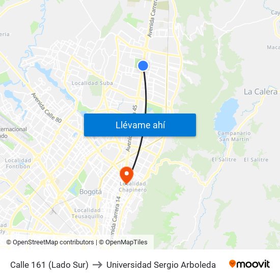 Calle 161 (Lado Sur) to Universidad Sergio Arboleda map