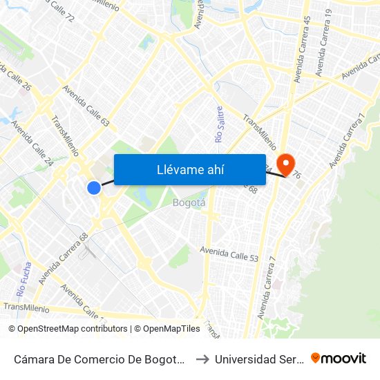 Cámara De Comercio De Bogotá - Salitre (Ac 26 - Kr 69) to Universidad Sergio Arboleda map