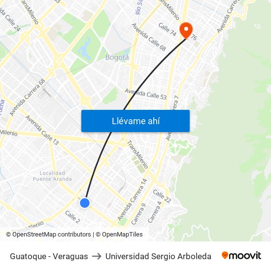 Guatoque - Veraguas to Universidad Sergio Arboleda map