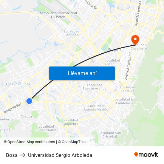 Bosa to Universidad Sergio Arboleda map