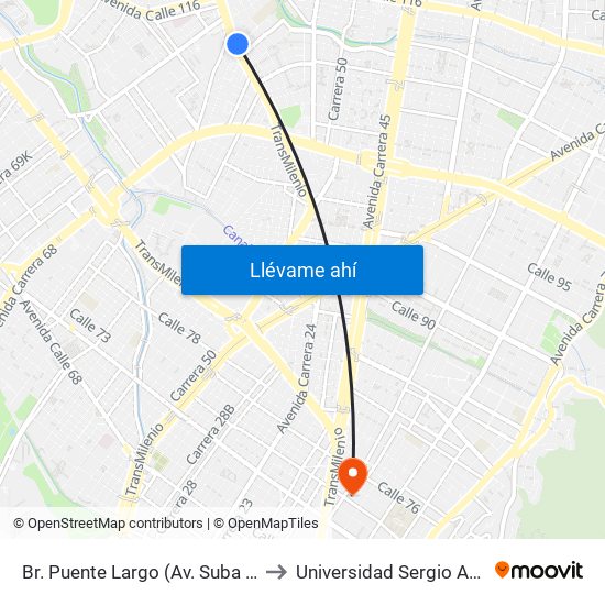 Br. Puente Largo (Av. Suba - Cl 114) to Universidad Sergio Arboleda map
