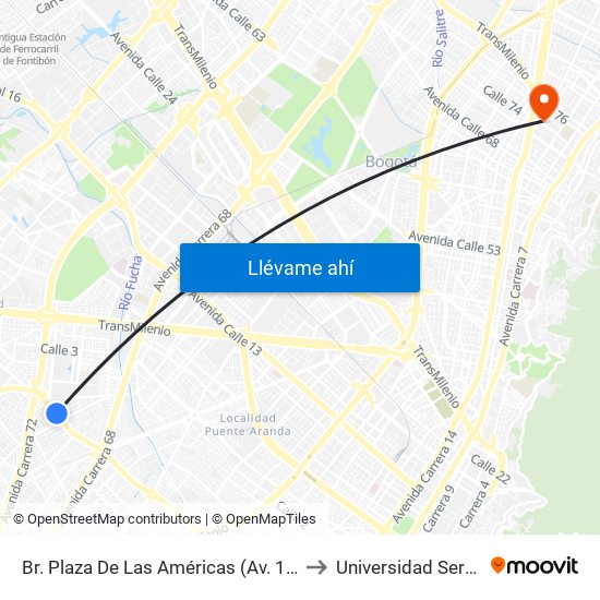 Br. Plaza De Las Américas (Av. 1 De Mayo - Kr 69c) (E) to Universidad Sergio Arboleda map