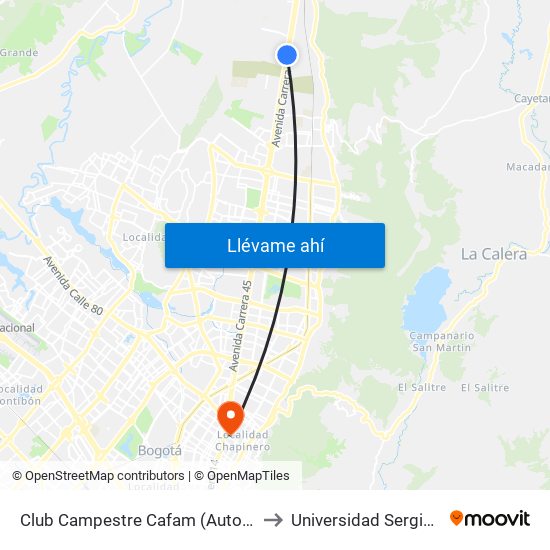 Club Campestre Cafam (Auto Norte - Cl 215) to Universidad Sergio Arboleda map