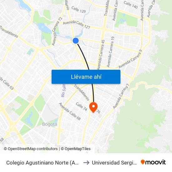 Colegio Agustiniano Norte (Ac 116 - Av. Suba) to Universidad Sergio Arboleda map