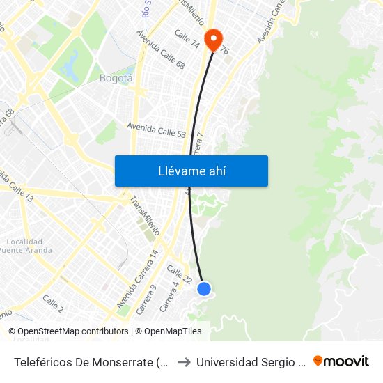 Teleféricos De Monserrate (Ac 20 - Kr 1) to Universidad Sergio Arboleda map