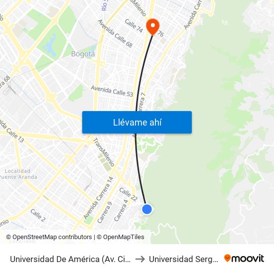 Universidad De América (Av. Circunvalar - Cl 19a) to Universidad Sergio Arboleda map