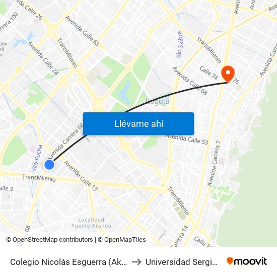 Colegio Nicolás Esguerra (Ak 68 - Cl 10) (A) to Universidad Sergio Arboleda map