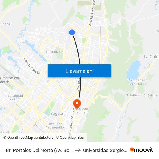 Br. Portales Del Norte (Av. Boyacá - Cl 167) to Universidad Sergio Arboleda map