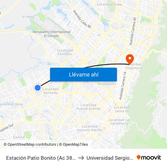 Estación Patio Bonito (Ac 38 Sur - Kr 86a) to Universidad Sergio Arboleda map