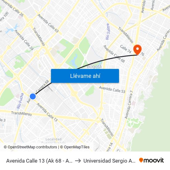 Avenida Calle 13 (Ak 68 - Ac 13) (A) to Universidad Sergio Arboleda map