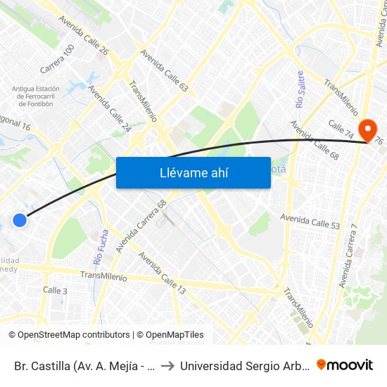 Br. Castilla (Av. A. Mejía - Cl 8c) to Universidad Sergio Arboleda map
