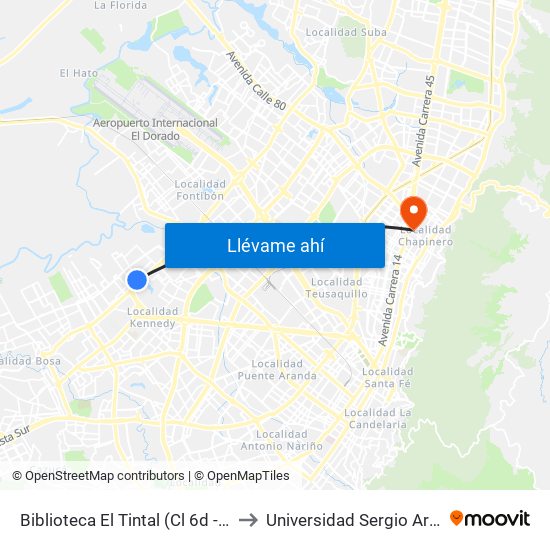 Biblioteca El Tintal (Cl 6d - Kr 87a) to Universidad Sergio Arboleda map