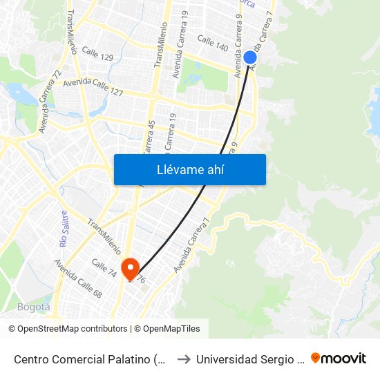 Centro Comercial Palatino (Cl 140 - Ak 7) to Universidad Sergio Arboleda map