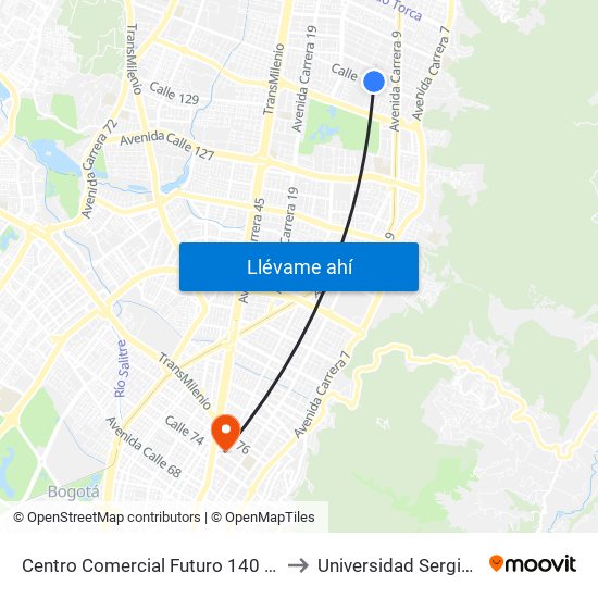 Centro Comercial Futuro 140 (Cl 140 - Kr 11) to Universidad Sergio Arboleda map