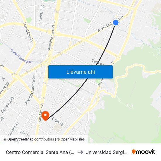 Centro Comercial Santa Ana (Ak 9 - Dg 108a) to Universidad Sergio Arboleda map