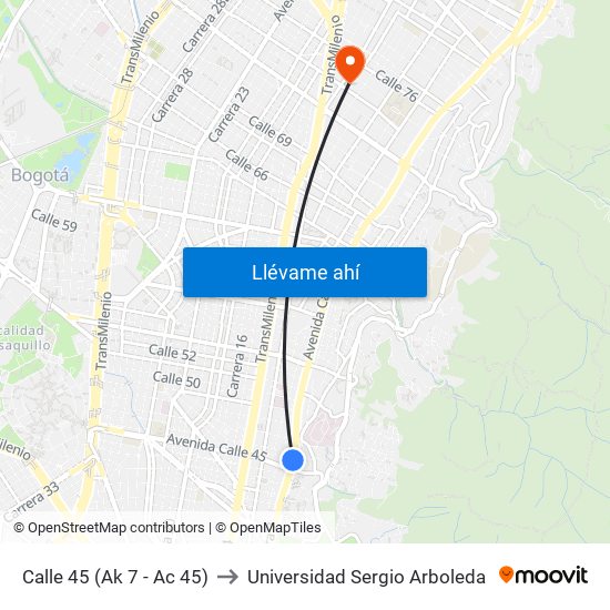 Calle 45 (Ak 7 - Ac 45) to Universidad Sergio Arboleda map