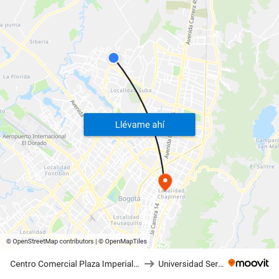 Centro Comercial Plaza Imperial (Av. C. De Cali - Cl 151c) to Universidad Sergio Arboleda map