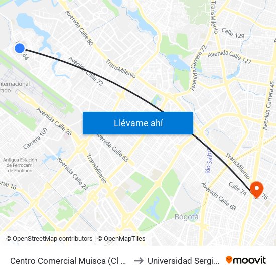 Centro Comercial Muisca (Cl 64 - Kr 118b) (A) to Universidad Sergio Arboleda map