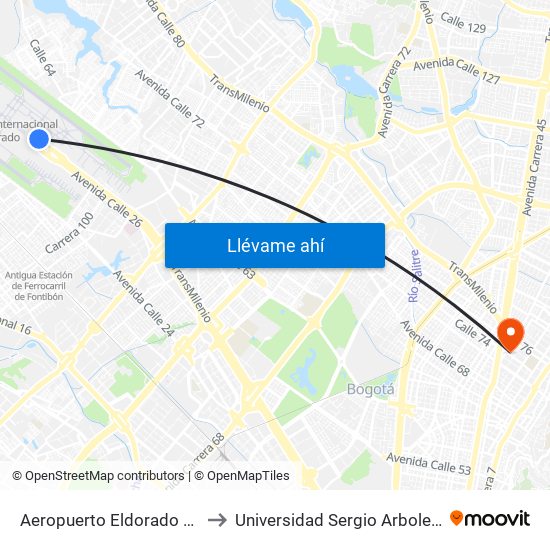 Aeropuerto Eldorado (B) to Universidad Sergio Arboleda map