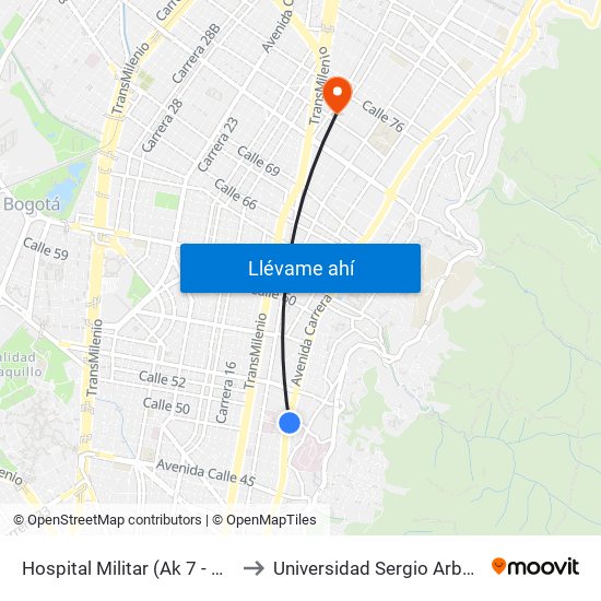 Hospital Militar (Ak 7 - Cl 50) to Universidad Sergio Arboleda map