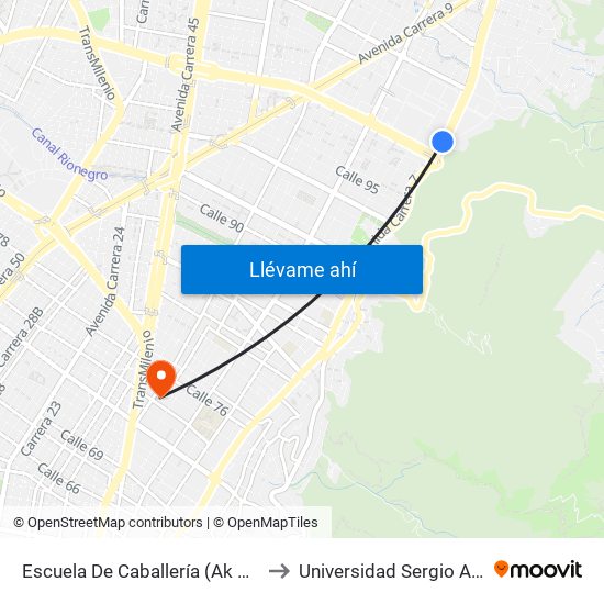 Escuela De Caballería (Ak 7 - Cl 101) to Universidad Sergio Arboleda map