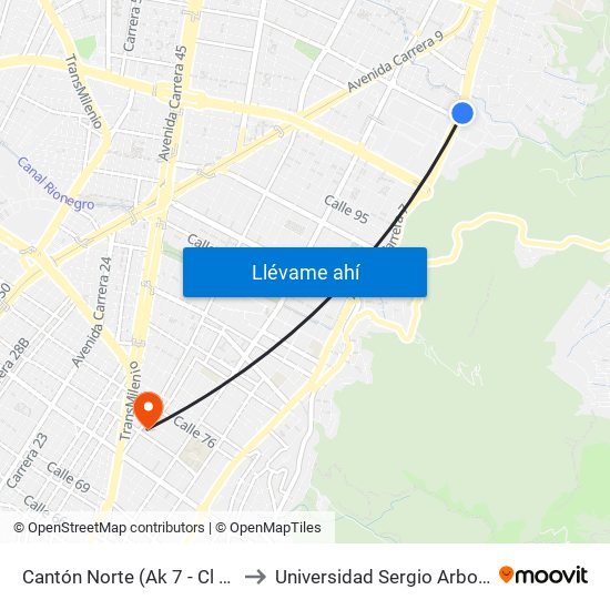 Cantón Norte (Ak 7 - Cl 106) to Universidad Sergio Arboleda map