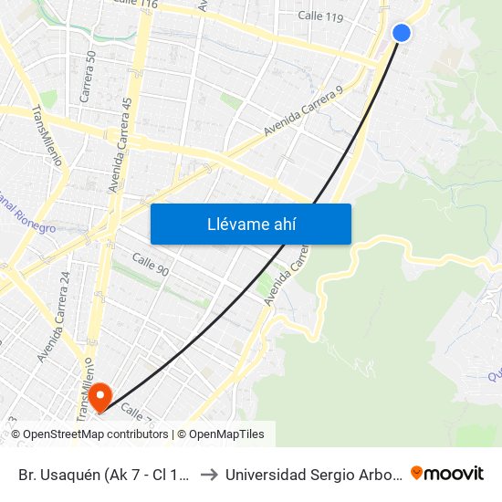 Br. Usaquén (Ak 7 - Cl 119b) to Universidad Sergio Arboleda map