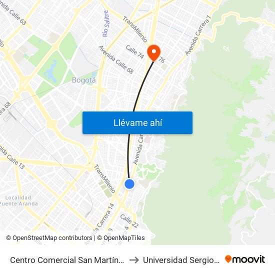 Centro Comercial San Martín (Ak 7 - Cl 32) to Universidad Sergio Arboleda map