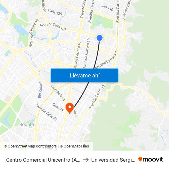 Centro Comercial Unicentro (Ak 15 - Cl 124) (B) to Universidad Sergio Arboleda map