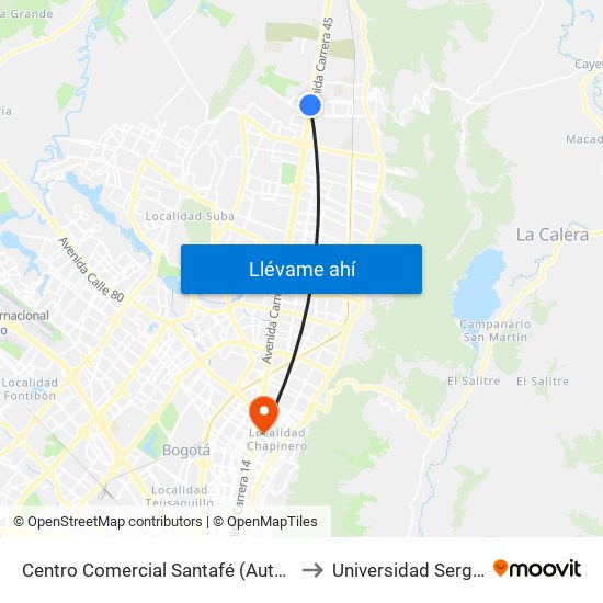 Centro Comercial Santafé (Auto Norte - Cl 187) (B) to Universidad Sergio Arboleda map