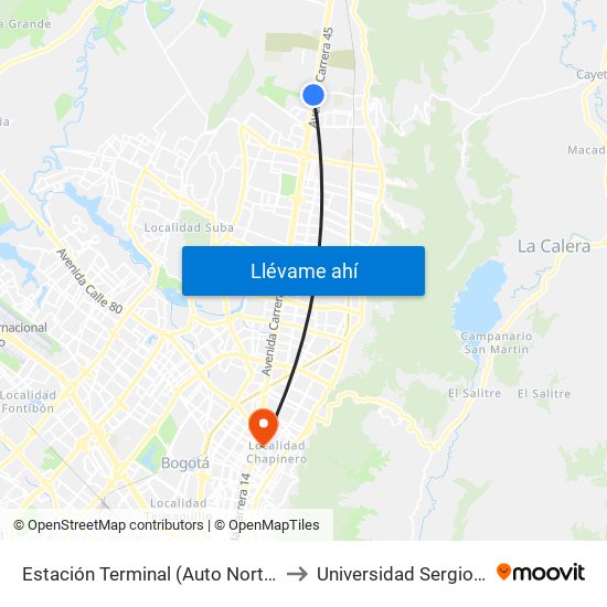 Estación Terminal (Auto Norte - Cl 191) (A) to Universidad Sergio Arboleda map