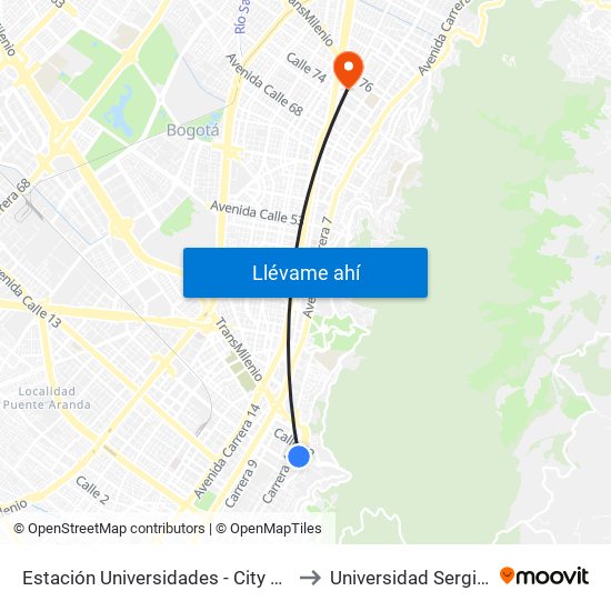 Estación Universidades (Kr 3 - Cl 20) (B) to Universidad Sergio Arboleda map