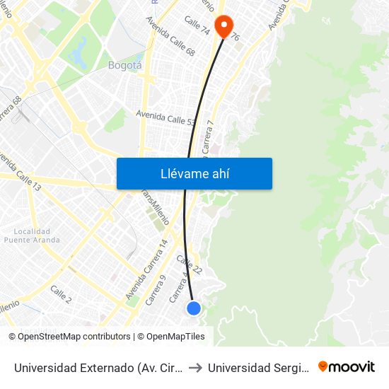 Universidad Externado (Av. Circunvalar - Cl 12) to Universidad Sergio Arboleda map
