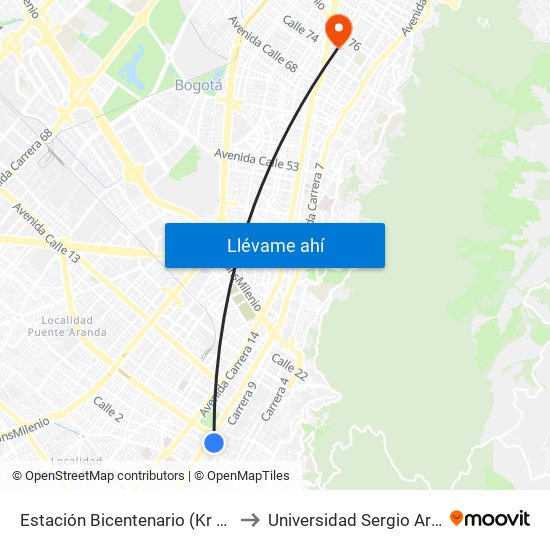 Estación Bicentenario (Kr 9 - Cl 6a) to Universidad Sergio Arboleda map