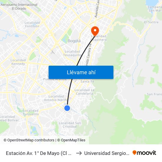 Estación Av. 1° De Mayo (Cl 17 Sur - Kr 9a) to Universidad Sergio Arboleda map