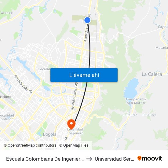 Escuela Colombiana De Ingeniería (Auto Norte - Cl 205) to Universidad Sergio Arboleda map