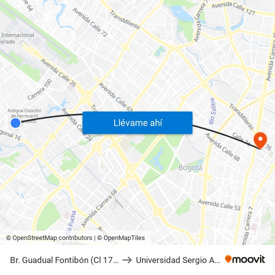 Br. Guadual Fontibón (Cl 17 - Kr 96h) to Universidad Sergio Arboleda map