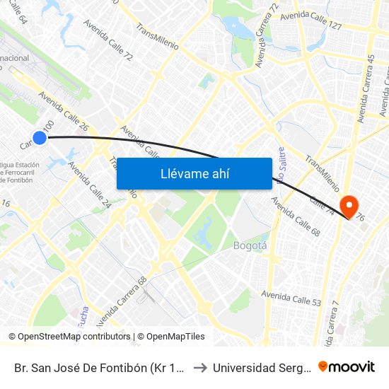 Br. San José De Fontibón (Kr 100 - Av. Esperanza) to Universidad Sergio Arboleda map