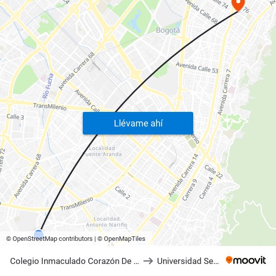 Colegio Inmaculado Corazón De María (Ac 44 Sur - Kr 29) to Universidad Sergio Arboleda map