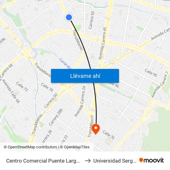 Centro Comercial Puente Largo (Av. Suba - Cl 106) to Universidad Sergio Arboleda map