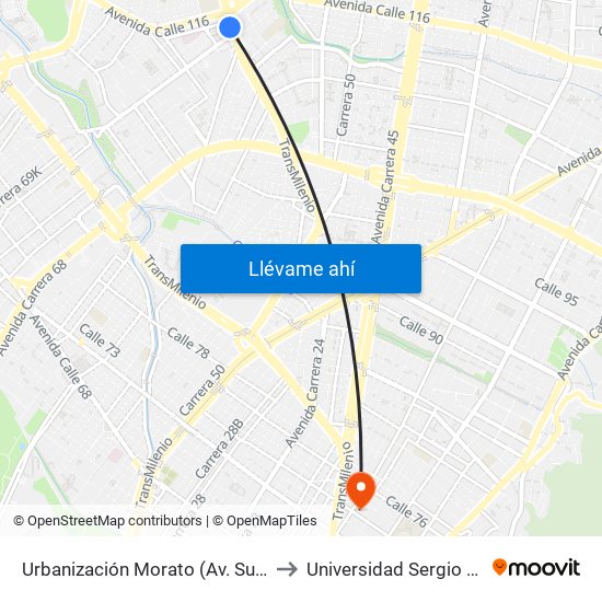 Urbanización Morato (Av. Suba - Cl 115) to Universidad Sergio Arboleda map