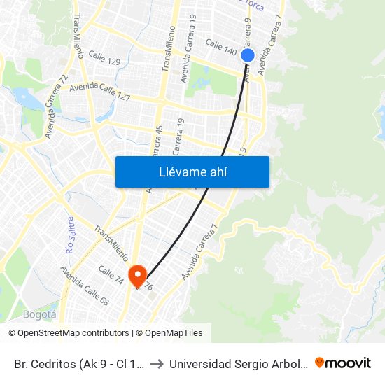 Br. Cedritos (Ak 9 - Cl 140) to Universidad Sergio Arboleda map