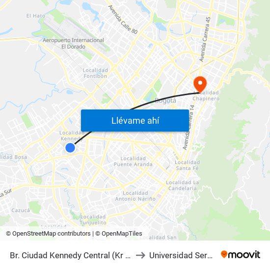 Br. Ciudad Kennedy Central (Kr 78b - Cl 35c Sur) (A) to Universidad Sergio Arboleda map