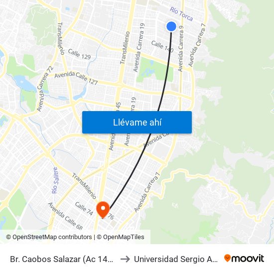 Br. Caobos Salazar (Ac 147 - Kr 12) to Universidad Sergio Arboleda map