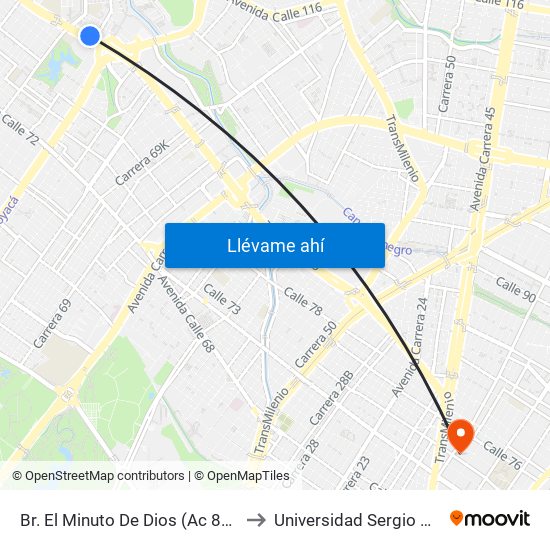 Br. El Minuto De Dios (Ac 80 - Kr 73b) to Universidad Sergio Arboleda map