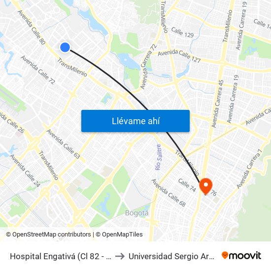 Hospital Engativá (Cl 82 - Ak 96) to Universidad Sergio Arboleda map