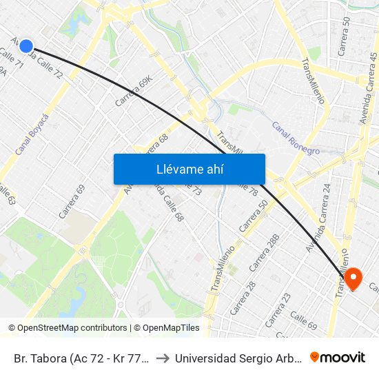 Br. Tabora (Ac 72 - Kr 77a) (A) to Universidad Sergio Arboleda map